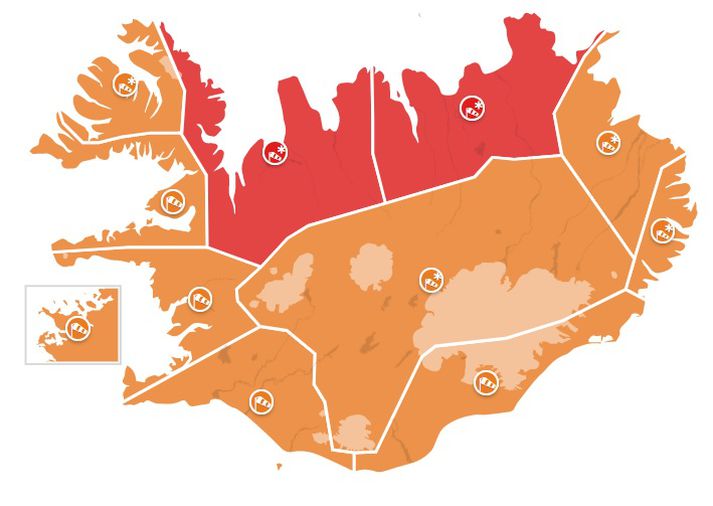 Rauð veðurviðvörun hefur einnig tekið gildi á Norðurlandi eystra.