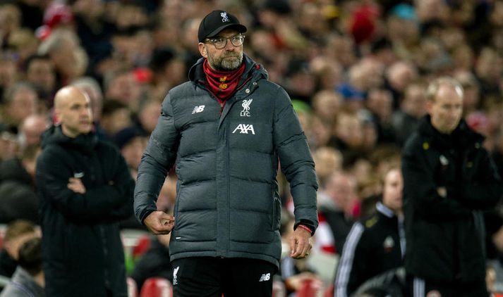 Klopp var hress og kátur á blaðamannafundi í gær.