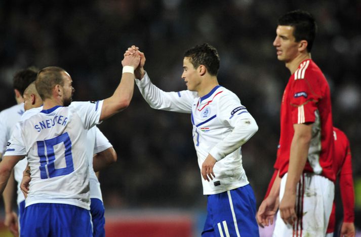 Ibrahim Affelay fagnar marki sínu í kvöld.