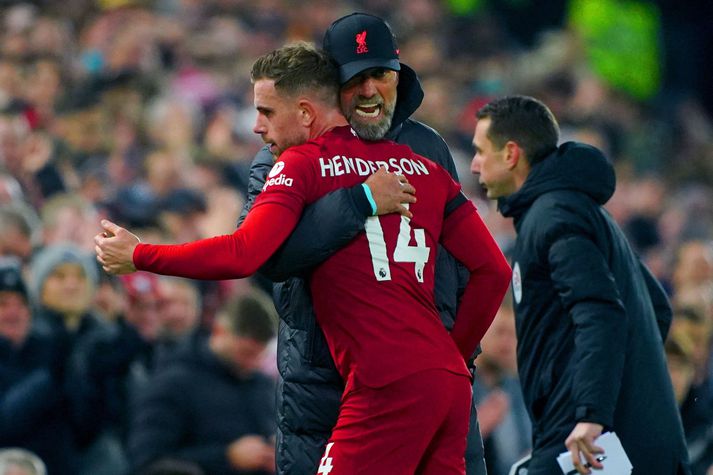 Jordan Henderson með Jürgen Klopp þegar þeir unnu saman hjá Liverpool.