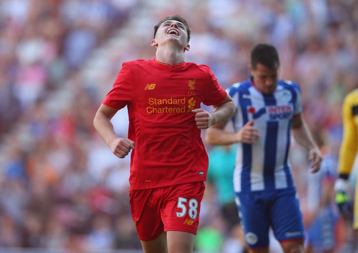 Ben Woodburn fagnar marki sínu á móti Wigan.