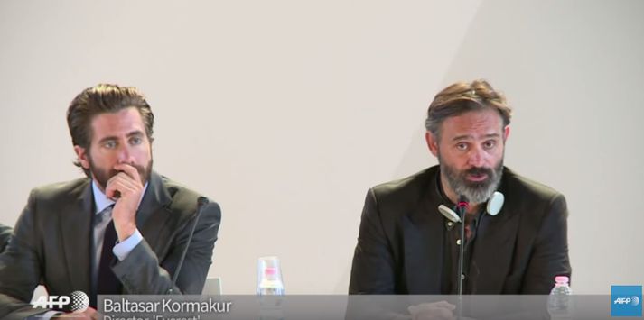 Jake Gyllenhaal og Baltasar Kormákur fyrr í dag.