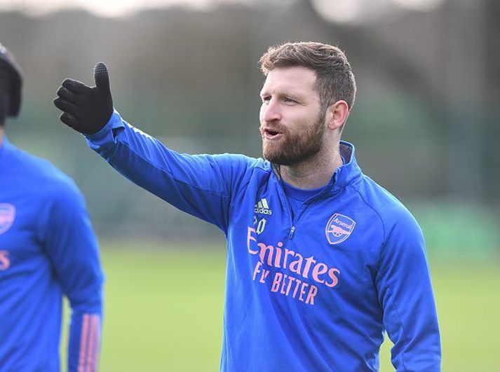 Shkodran Mustafi á æfingu Arsenal á dögunum.