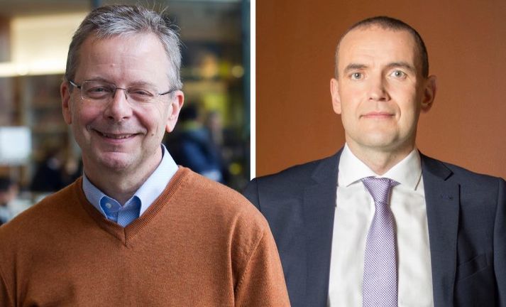 Jón  Atli Benediktsson rektor Háskóla Íslands og Guðni Th. Jóhannesson dósent í sagnfræði við skólann og forsetaframbjóðandi.