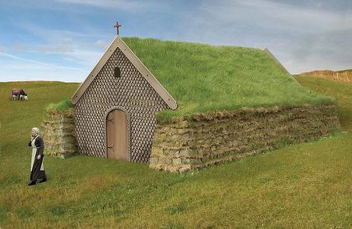 Tölvuteikning af endanlegu útliti Þorláksbúðar.