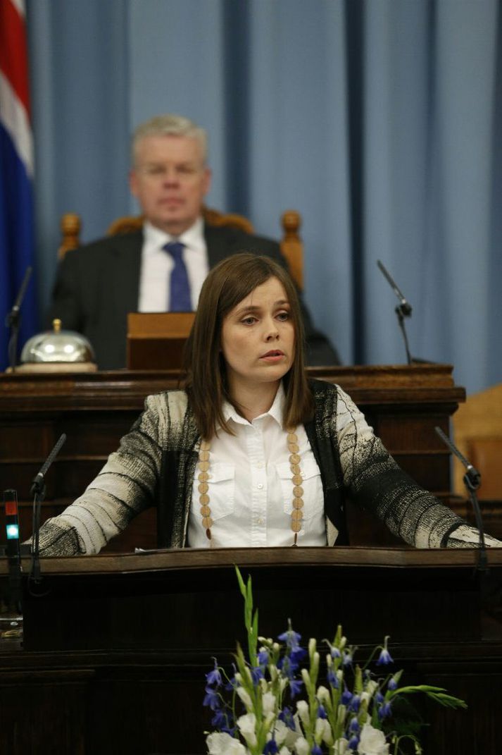 Katrín Jakobsdóttir, formaður Vinstri Grænna, á Alþingi í kvöld.