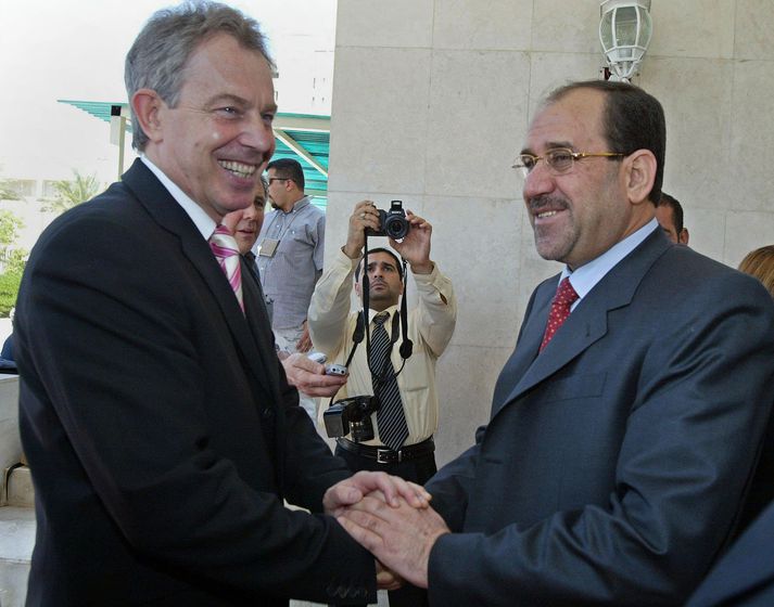 Hitti Al-Maliki Blair ásamt írökskum starfsbróður sínum.