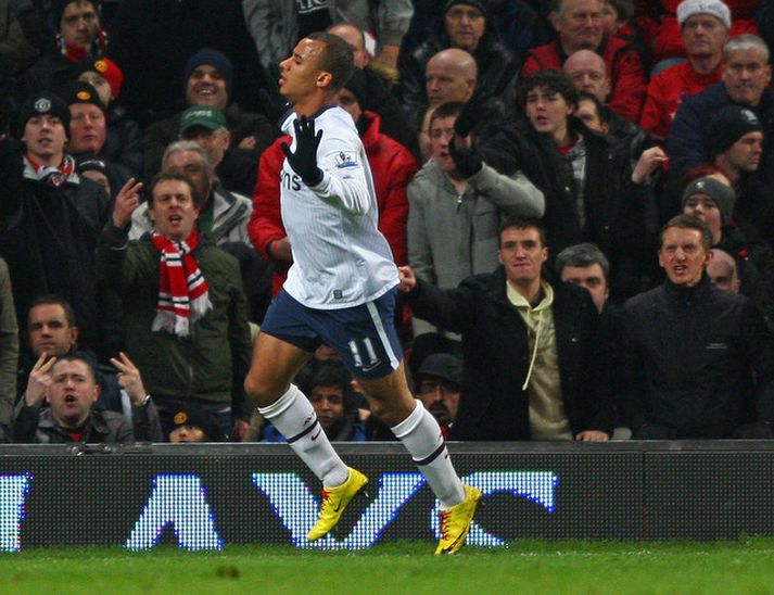 Agbonlahor fagnar sigurmarki sínu á Old Trafford í dag.
