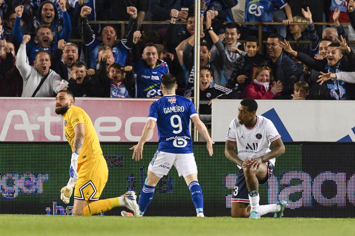Kévin Gameiro skoraði fyrsta mark Strasbourg.
