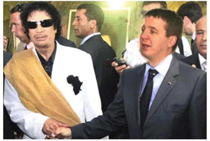 Guðlaugur og Gaddafi. Ekki er vitað til þess að heilbrigðisráðherrann hafi nokkurn tímann hitt Lýbíuleiðtogann.