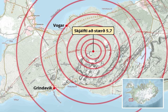 Samkvæmt upplýsingum frá Veðurstofu Íslands var stærsti skjálftinn sem mælst hefur í þessari hrinu 5,7 af stærð. Hann varð klukkan 10:05 og átti upptök sín þrjá kílómetra suðsuðvestur af Keili.