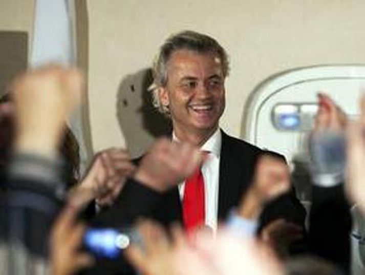 Geert Wilders Leiðtogi þjóðernissinna fagnar sigri og vill ólmur í stjórn.