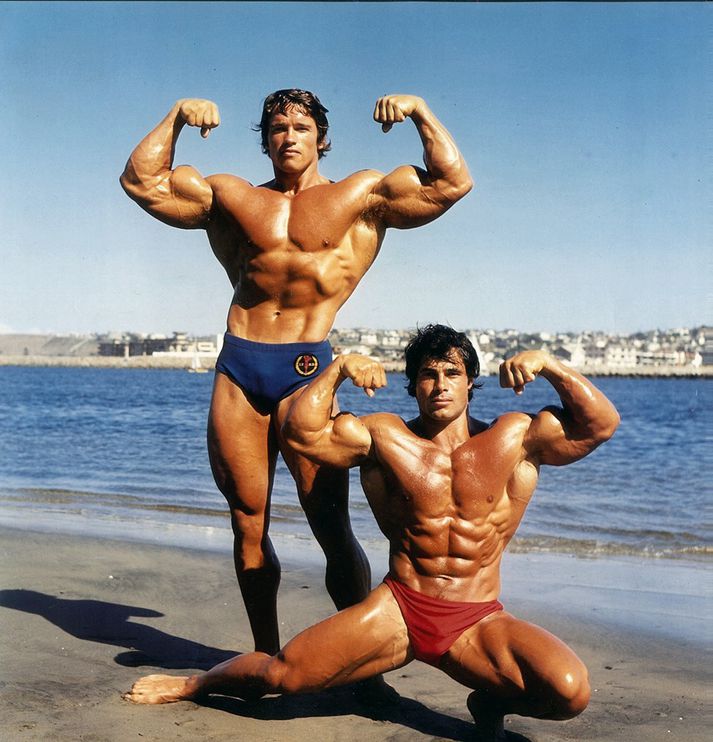 Perluvinirnir Arnold Schwarzenegger og Franco Columbu.