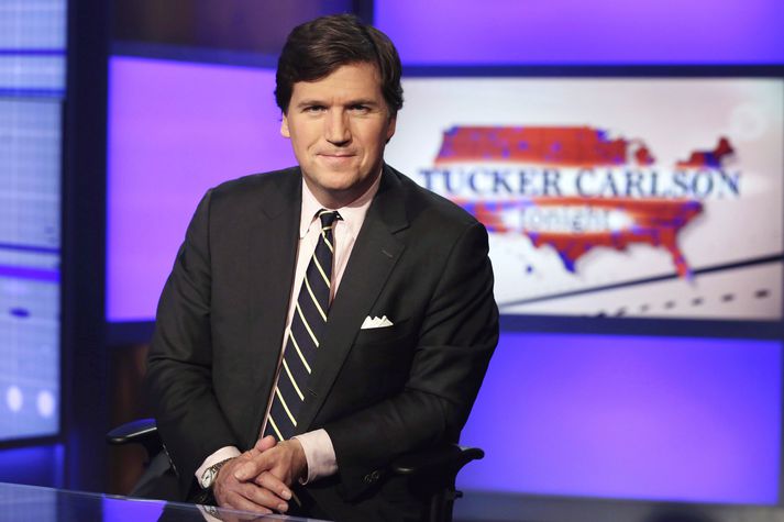 Tucker Carlson var sagt upp hjá Fox News í apríl. 