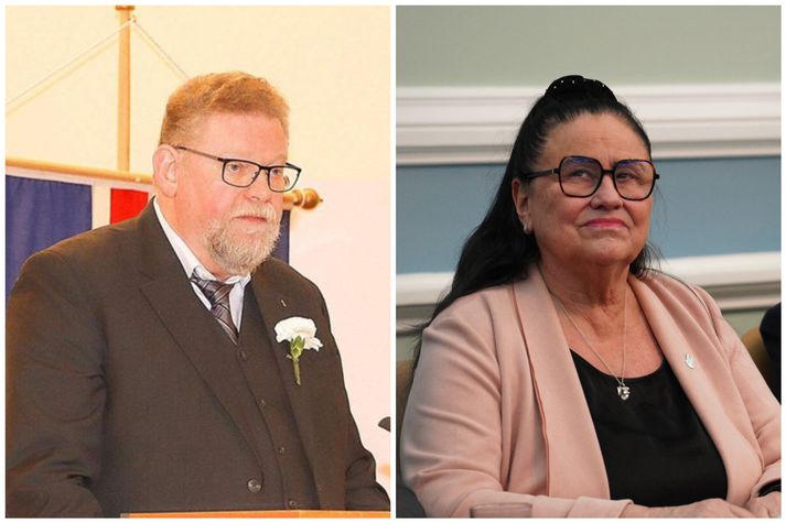 Kristján Ásmundsson, fráfarandi skólameistari FS, og Inga Sæland, barna- og menntamálaráðherra.