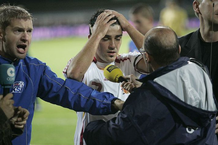 David Villa í viðtali við spænska sjónvarpsmenn eftir jafnteflið á Laugardalsvellinum.