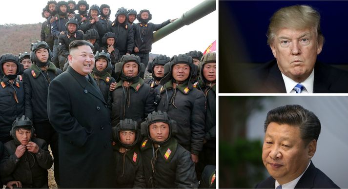 Kim Jong Un, Donald Trump og Xi Jinping.