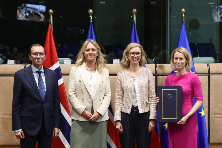 Espen Barth Eide utanríkisráðherra Noregs, Þorgerður Katrín Gunnarsdóttir utanríkisráðherra Íslands, Sabine Monauni utanríkisráðherra Liechtenstein og Kaja Kallas, utanríkismálastjóri ESB. 