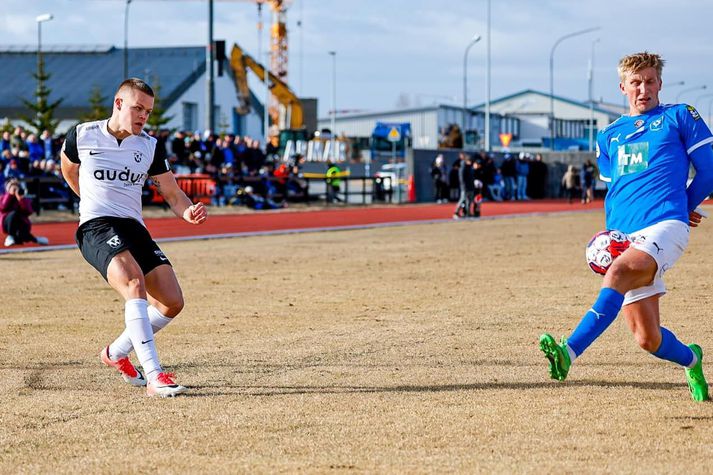 Oliver Heiðarsson nældi í vítaspyrnuna sem Úlfur Ágúst Björnsson skoraði úr. 