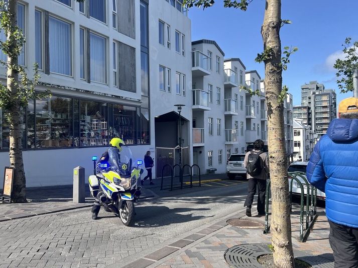 Þrír lögreglubílar eru á svæðinu ásamt sérsveitarmönnum.