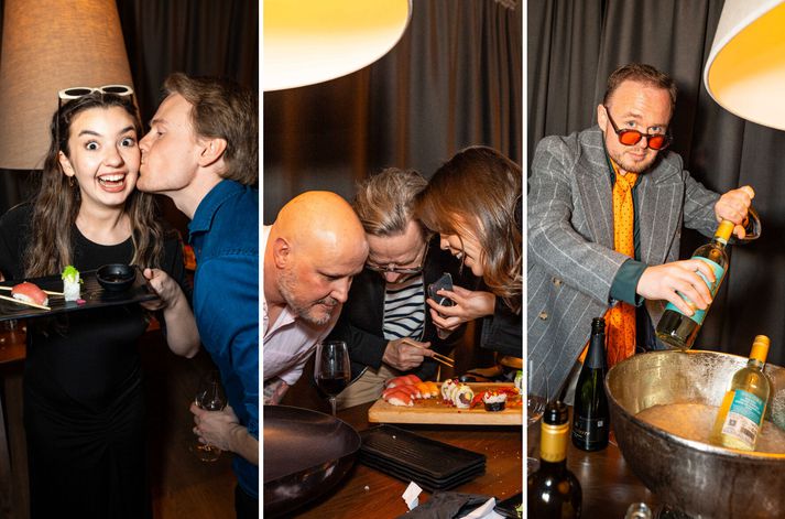 Sushi, hvítvín og blautir kossar á forsýningu 20 og eitthvað í Smárabíói fimmtudaginn var.