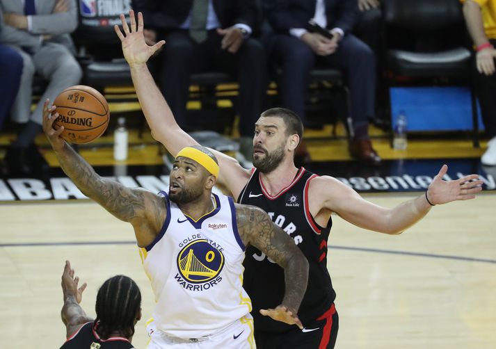 DeMarcus Cousins lék með Golden State Warriors í úrslitum NBA-deildarinnar á síðasta tímabili. Cousins og félagar töpuðu þá, 4-2, fyrir Toronto Raptors.