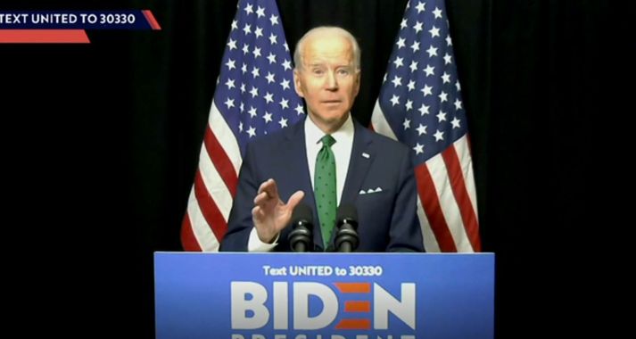 Joe Biden ávarpaði Demókrata frá heimili sínu í Wilmington.