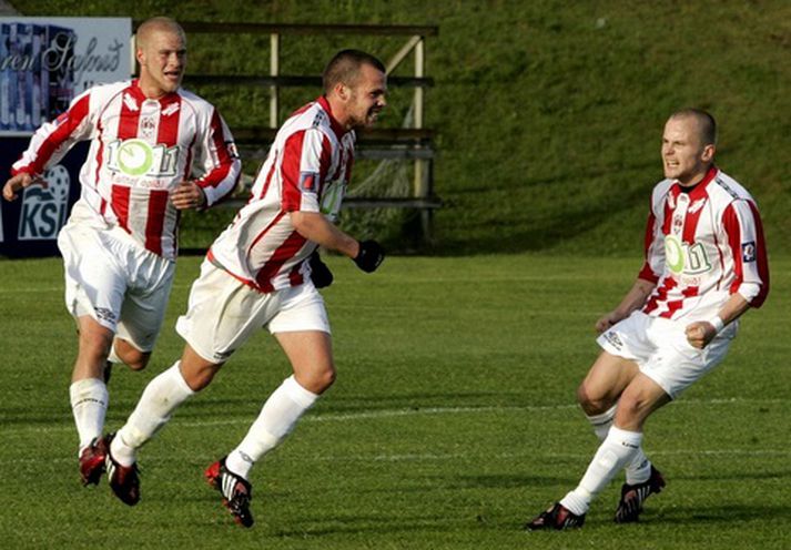 Þróttarar fagna marki nú fyrr í sumar.