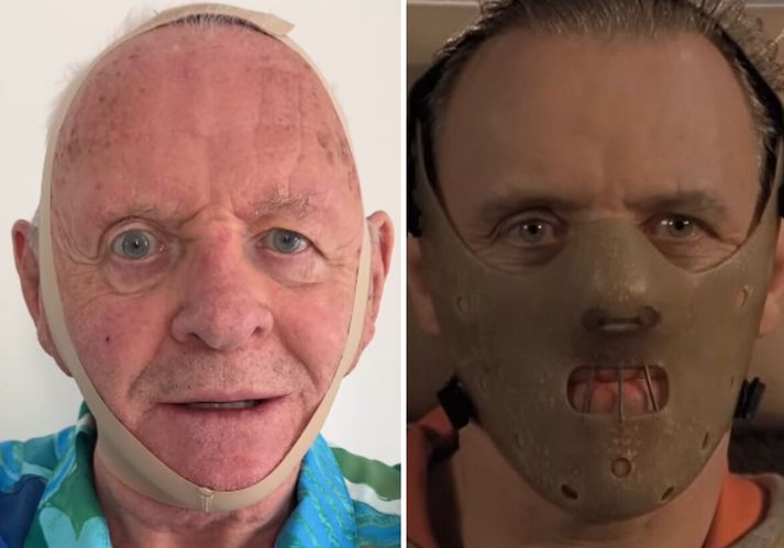 Anthony Hopkins í hlutverki Hannibals Lecter. Til vinstri úr Instagram-myndbandi. Til hægri úr Lömbin þagna.