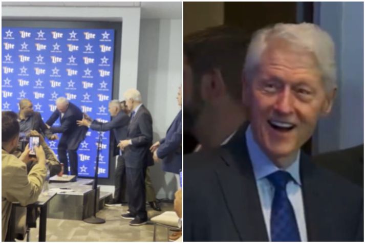 Bill Clinton, fyrrverandi Bandaríkjaforseti birtist óvænt á blaðamannafundi Dallas Cowboys