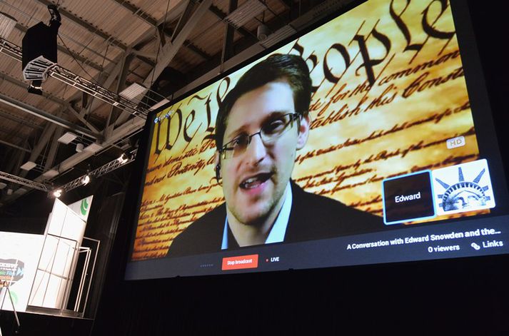 Uppljóstrarinn Edward Snowden talar á ráðstefnu í Texas.