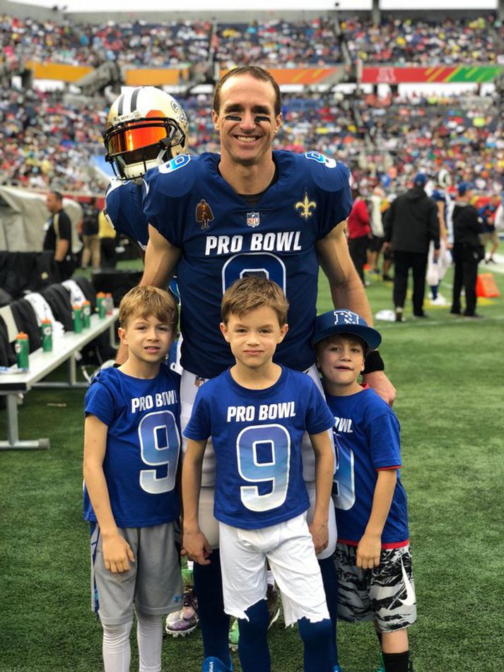 Drew Brees og strákarnir.
