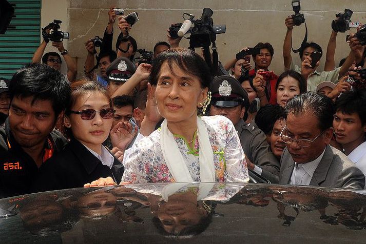 í Taílandi Aung San Suu Kyi fór í sína fyrstu utanlandsferð í áratugi í maí. Nú heldur hún til Evrópu. 
nordicpho7os/afp