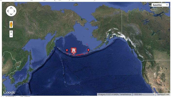 Upptök skjálftans voru á milli Alaska og Rúslands.