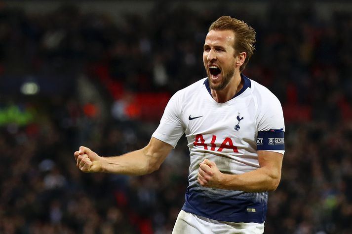 Harry Kane fagnar sigurmarkinu.