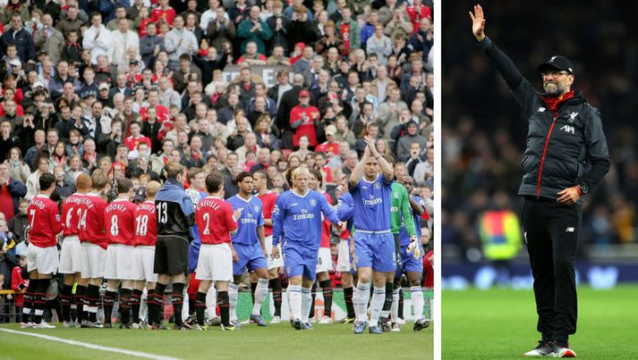 Leikmenn Manchester United standa heiðursvörð fyrir Eið Smára Guðjohnsen og félaga í Chelsea vorið 2005.
