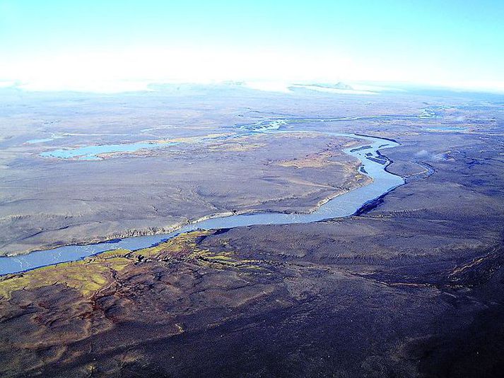 Frá stíflustæði við Norðlingaöldu 7 km neðan Þjórsárvera.