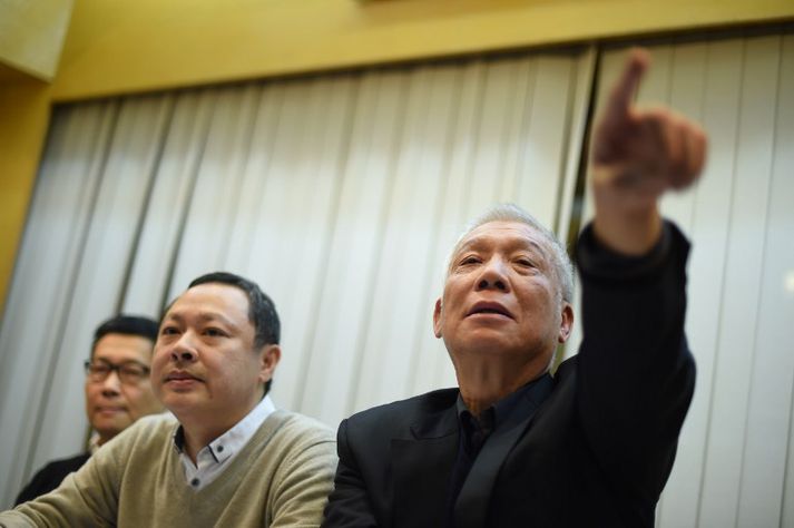 Benny Tai, Chan Kin-man og Chu Yiu-ming ræddu við fréttamenn í morgun.