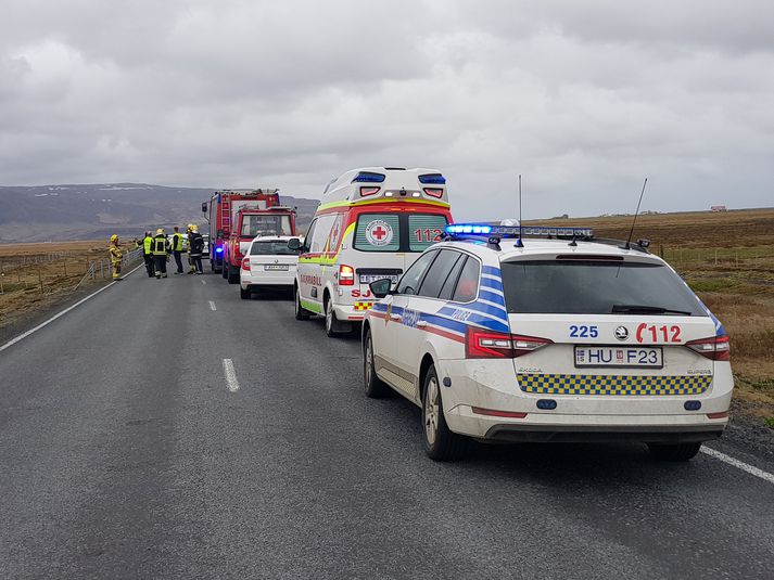 Frá slysstað á Suðurlandsvegi í maí.