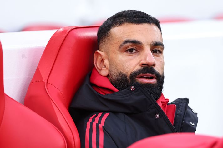 Mohamed Salah sat á bekknum í leik Egypta á Afríkumótinu í dag.