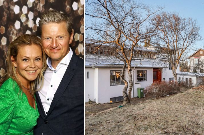 Tinna og Sveinn eru að selja á Laugarásveginum.