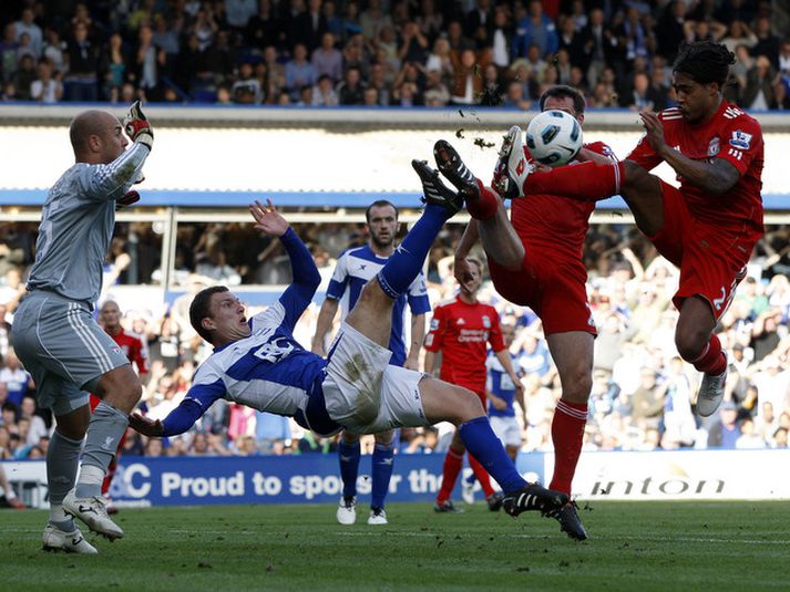 Það gekk oft mikið á upp við mark Liverpool í leiknum.