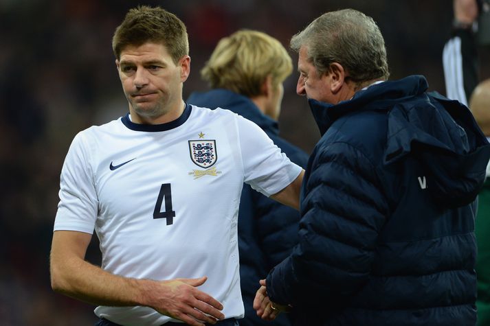 Steven Gerrard og Roy Hodgson í leik Englands gegn Þýskalandi