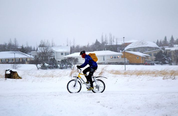 Fleiri en Elvar Örn hjóluðu til vinnu í morgun.