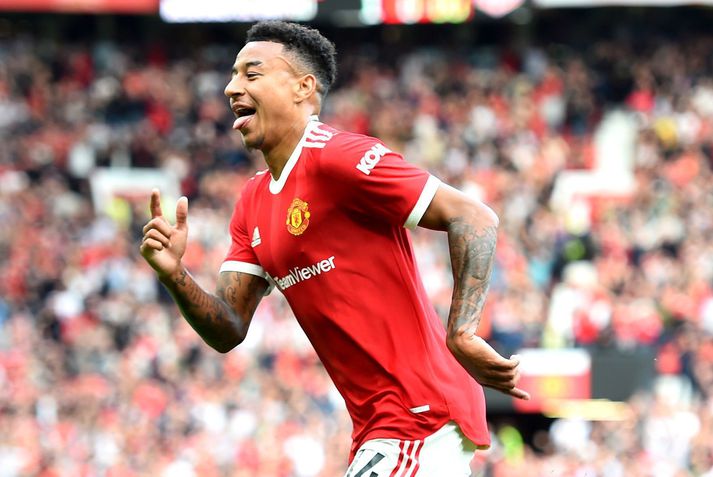 Jesse Lingard fagnar marki fyrir Manchester United.