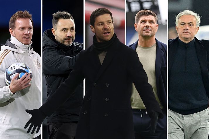 Hver er líklegastur? Hér eru fimm sem koma kannski til greina. Julian Nagelsmann, Roberto De Zerbi, Xabi Alonso, Steven Gerrard og Jose Mourinho.