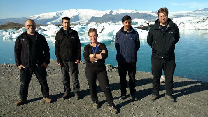 Landvarðateymið við Jökulsárlón. Marin Ivan, Marcos Oliveira, Rósa Björk, Cristian Ursan og Árni Gíslason.