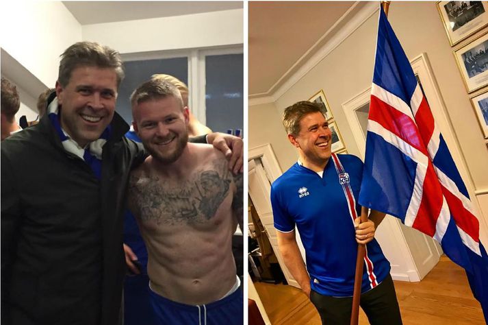 Bjarni Benediktsson formaður Sjálfsstæðisflokksins tók sér frí frá kosningabaráttunni í kvöld til þess að mæta á leikinn.