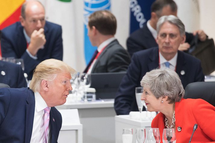 May (t.h.) og Trump (t.v.) á G20-fundinum í Japan fyrr í sumar.