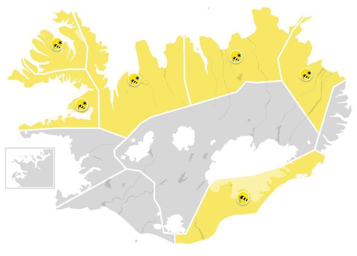 Gefnar hafa út dular viðvaranir víða um land.